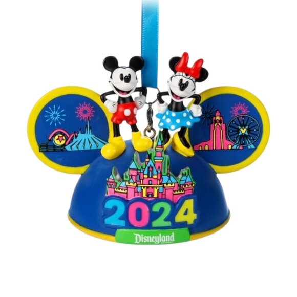 Disney Parks Disneyland 2024 Mickey and Minnie Mouse Light Up Ear Hat Ornament
